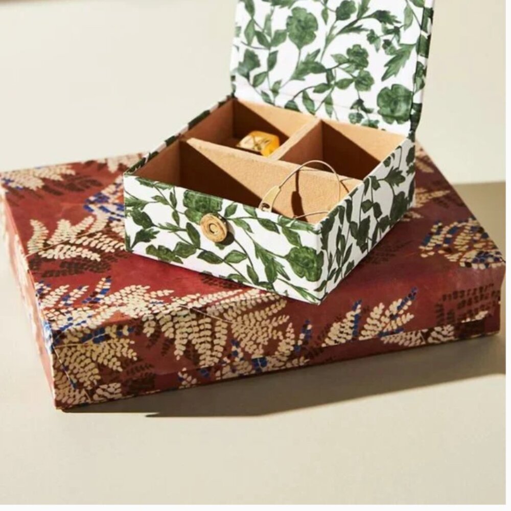 FL Recycled Paper Floral Boho Hipster Hippie Art Deco Farm Peasant Jewelry Box - Picture 3 of 3